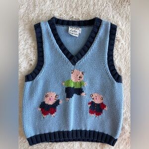 Boy’s Blue Knit Vest with Three Little Pigs Design
